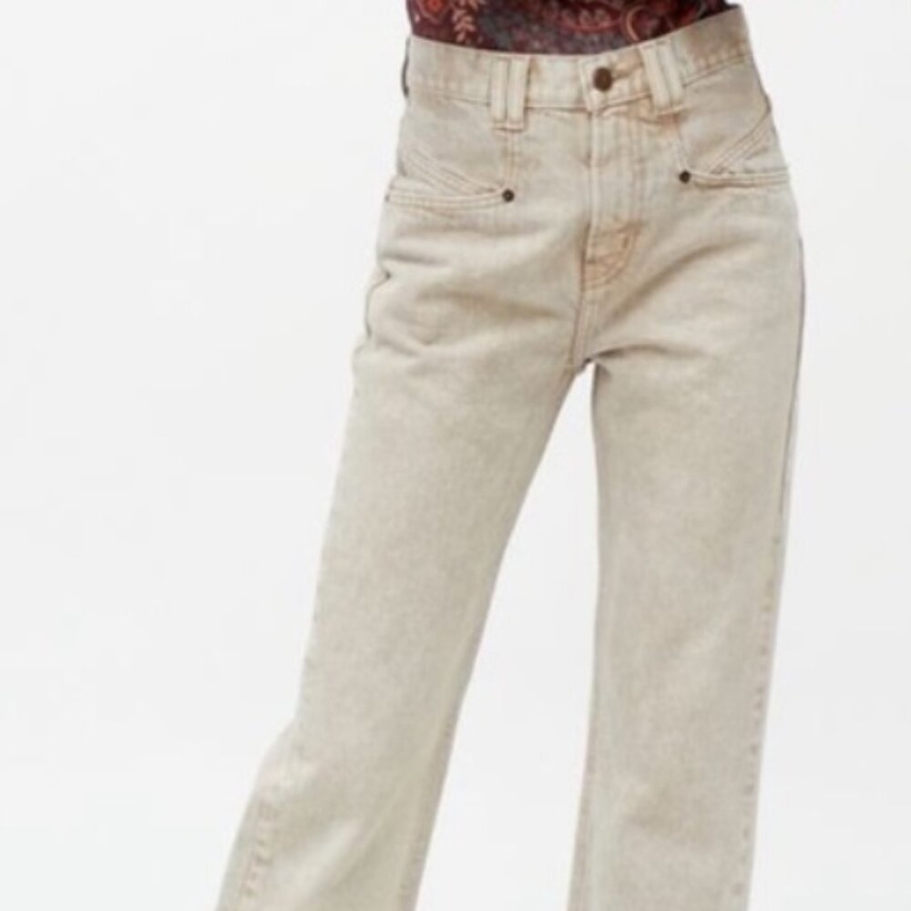 Urban Outfitters BDG Distressed Cream Cowboy Jeans High Rise Relaxed Fit Size 30